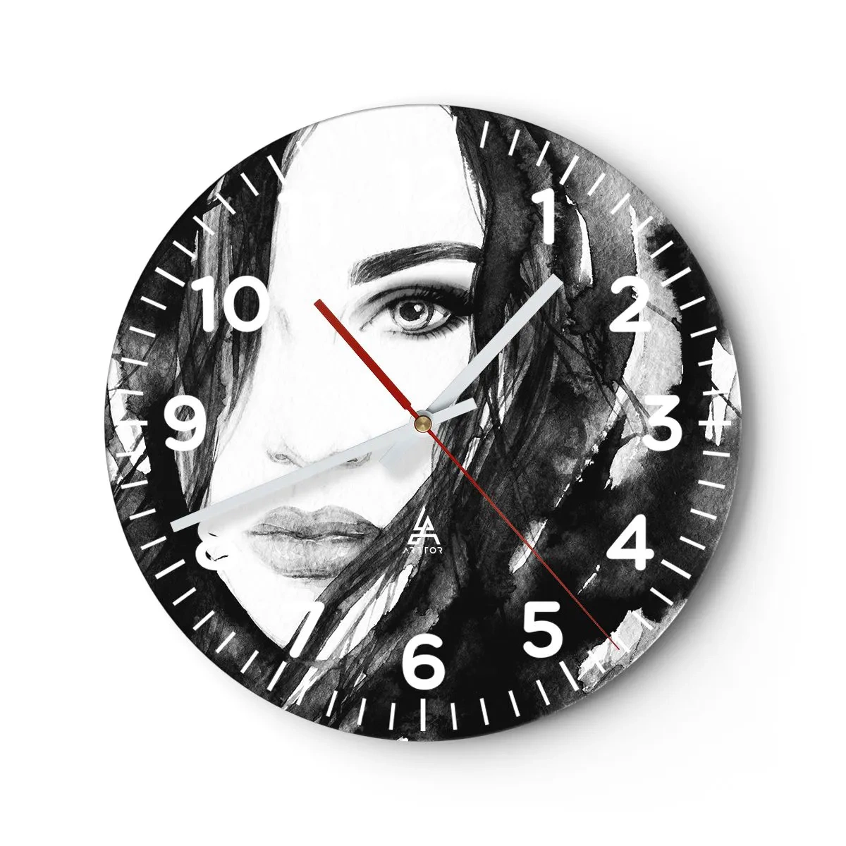 Horloge murale - Pendule murale - Portrait d'une dame en noir et blanc - 40x40 cm