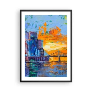 Affiche dans un cadre noir - Poster - Un pont coloré et la ville à la lueur du soleil couchant - 50x70cm - Culture et nature - Décoration murale moderne pour le salon et la chambre ARTTOR