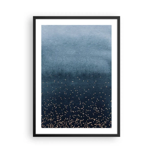 Affiche dans un cadre noir - Poster - Dégradé bleu avec des accents dorés - 50x70cm - Composition - phases bleues - Décoration murale moderne pour le salon et la chambre ARTTOR