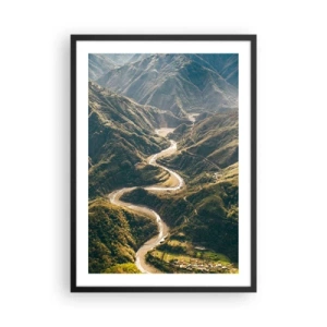Affiche dans un cadre noir - Poster - Une vue pittoresque de la rivière serpentant à travers les vallées de montagne - 50x70cm - Directement du coeur des montagnes - Décoration murale moderne pour le salon et la chambre ARTTOR