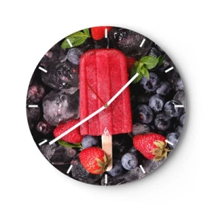 Horloge murale - Pendule murale - Glace fruitée aux myrtilles et aux fraises surgelées - 30x30cm - Le goût d’un été chaud - Décoration murale moderne pour le salon, la cuisine et la chambre ARTTOR