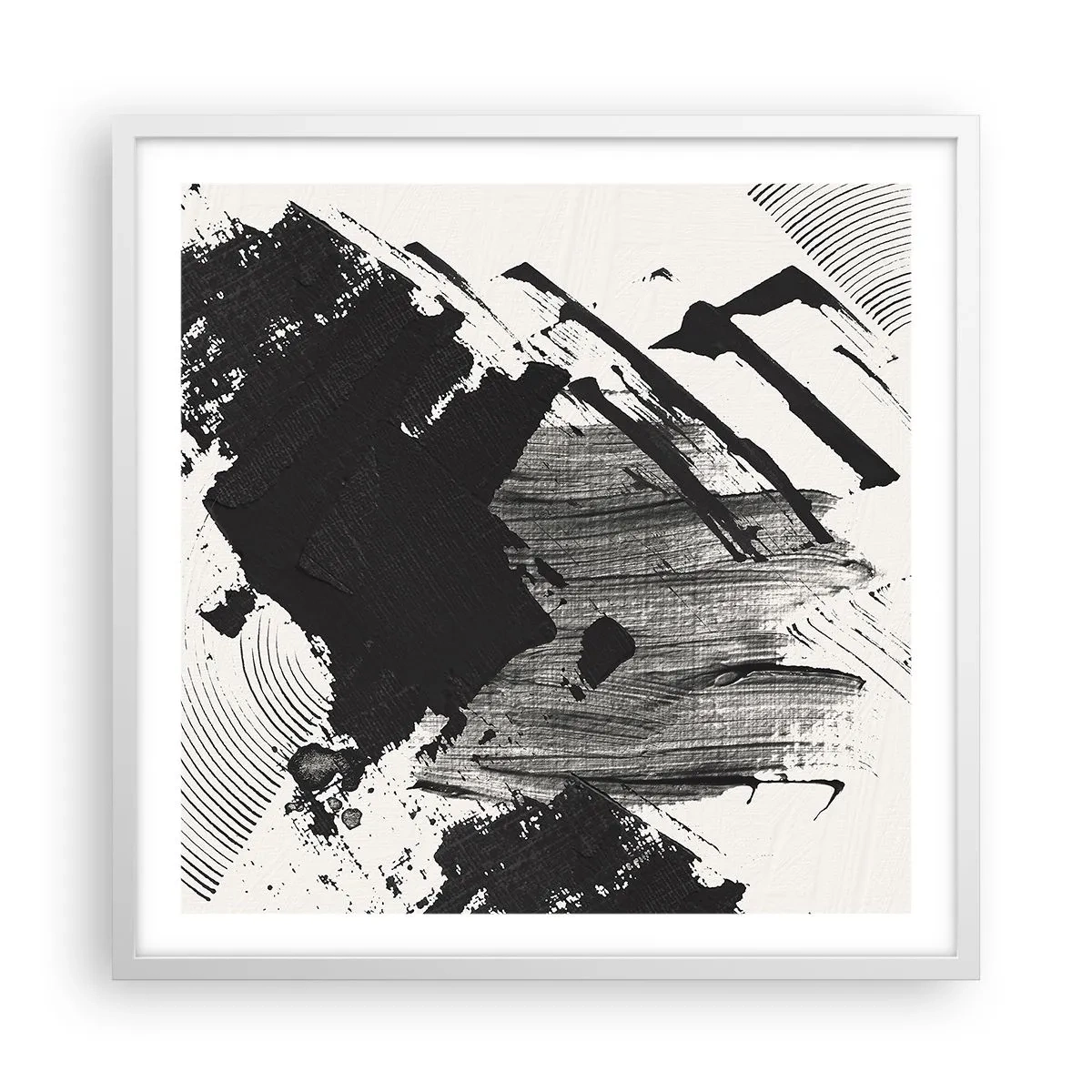 Affiche dans un cadre blanc - Poster - Abstraction – expression du noir - 60x60 cm