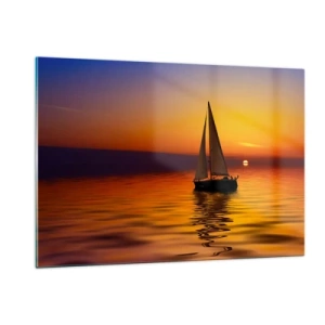 Impression sur verre - Image sur verre - Un voilier sur l'eau au coucher du soleil - 120x80cm - Comme c'est calme au crépuscule… - Décoration murale moderne pour le salon et la chambre ARTTOR
