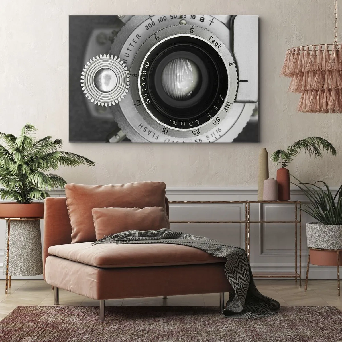 Impression sur toile - Image sur toile - L'objectif d'un vieil appareil photo - 70x50cm - Histoire d'Hollywood - Décoration murale moderne pour le salon et la chambre ARTTOR