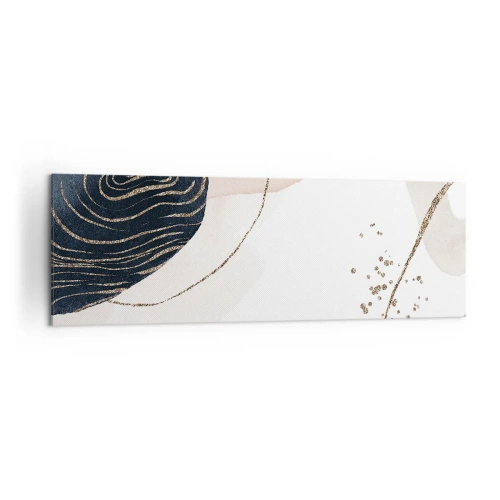 Impression sur toile - Image sur toile - Formes abstraites dans des tons beige et bleu marine avec des détails dorés - 160x50cm - Tout coule - Décoration murale moderne pour le salon et la chambre ARTTOR