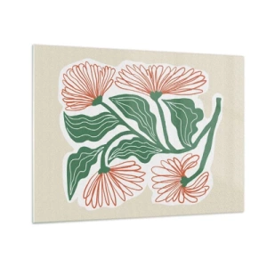Impression sur verre - Image sur verre - Fleurs décoratives de style folklorique sur fond clair - 70x50cm - Folk et moderne - Décoration murale moderne pour le salon et la chambre ARTTOR