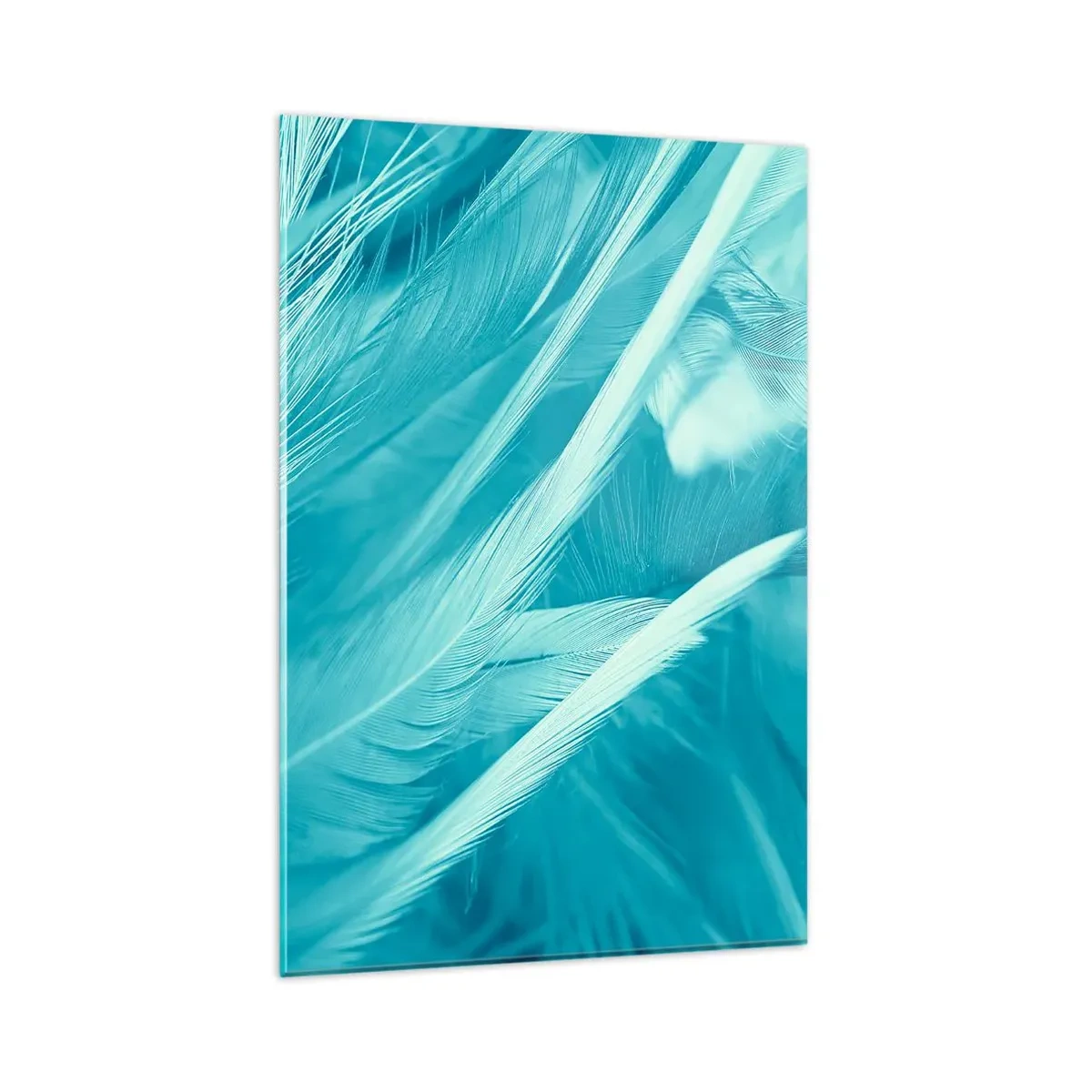 Impression sur verre - Image sur verre - Gros plan de délicates plumes turquoises - 80x120cm - Se noyer dans les plumes - Décoration murale moderne pour le salon et la chambre ARTTOR