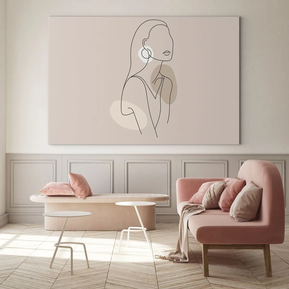 Impression sur verre - Image sur verre - Une silhouette minimaliste d'une femme sur un fond beige - 70x50cm - Icone féminin - Décoration murale moderne pour le salon et la chambre ARTTOR