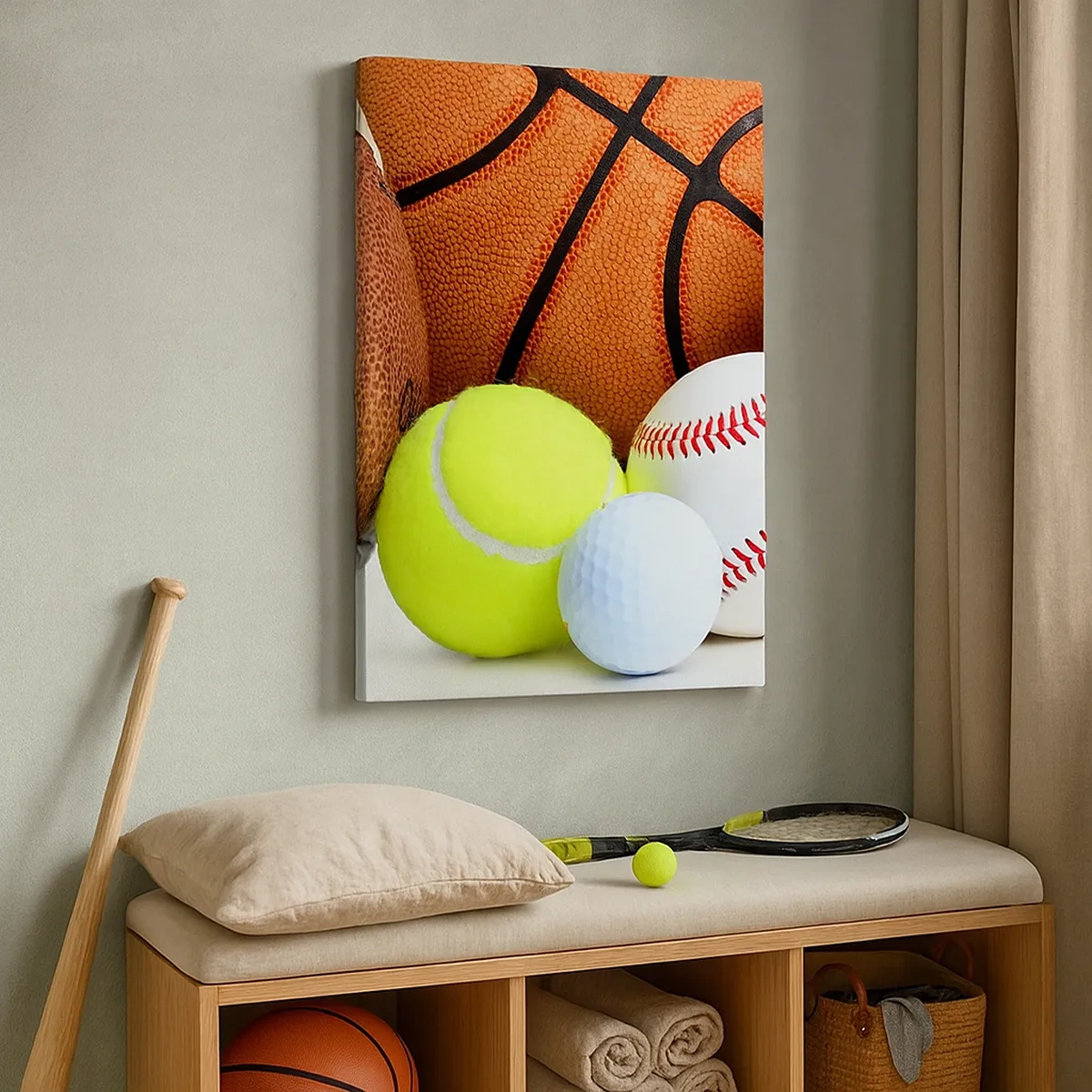 Impression sur toile - Image sur toile - Ballons de diverses disciplines sportives - 50x70cm - Le football nous connecte ! - Décoration murale moderne pour le salon et la chambre ARTTOR