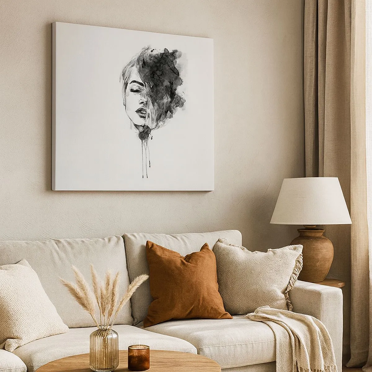 Impression sur toile - Image sur toile - Portrait artistique d'une femme en technique d'aquarelle avec des détails abstraits - 70x50cm - De quoi rêve la fille - Décoration murale moderne pour le salon et la chambre ARTTOR