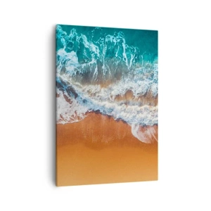 Impression sur toile - Image sur toile - Vue aérienne des vagues de l'océan s'écrasant sur le rivage - 50x70cm - Toujours ensemble - Décoration murale moderne pour le salon et la chambre ARTTOR