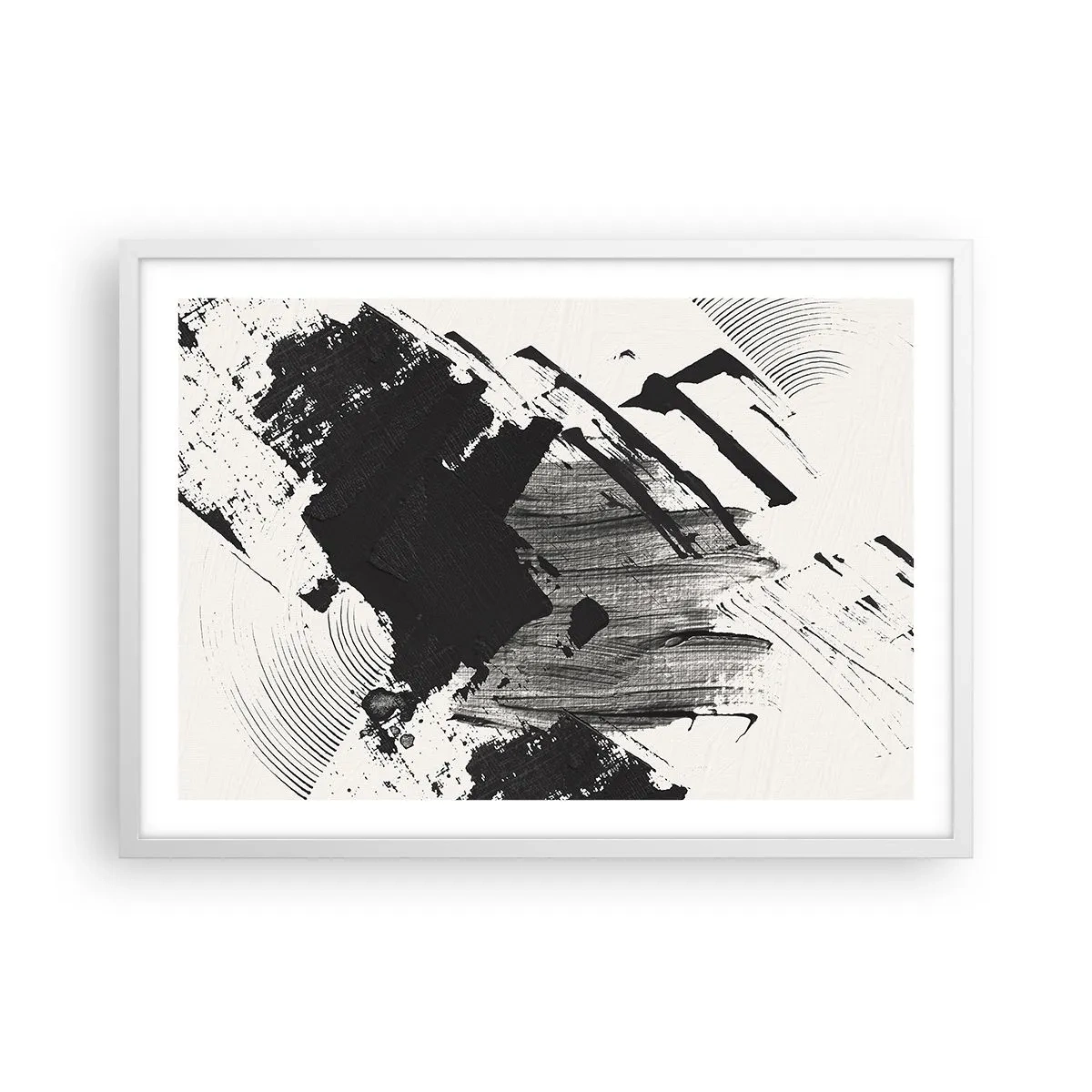 Affiche dans un cadre blanc - Poster - Abstraction – expression du noir - 70x50 cm