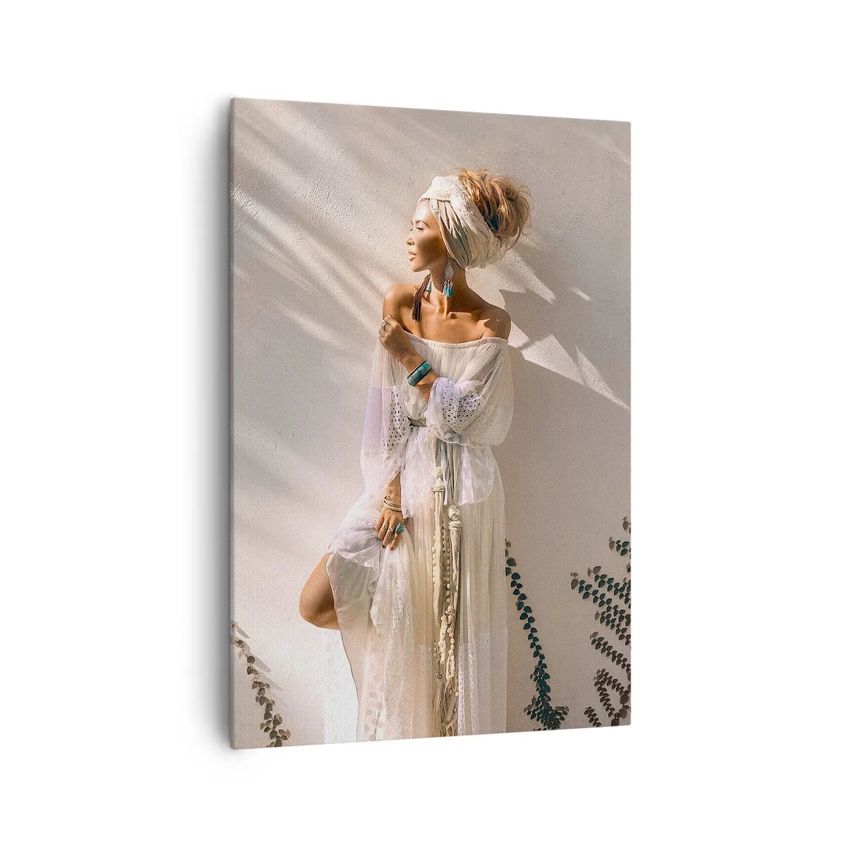 Impression sur toile - Image sur toile - Une femme au style bohème illuminée par les rayons du soleil - 70x100cm - Le soleil et la fille - Décoration murale moderne pour le salon et la chambre ARTTOR