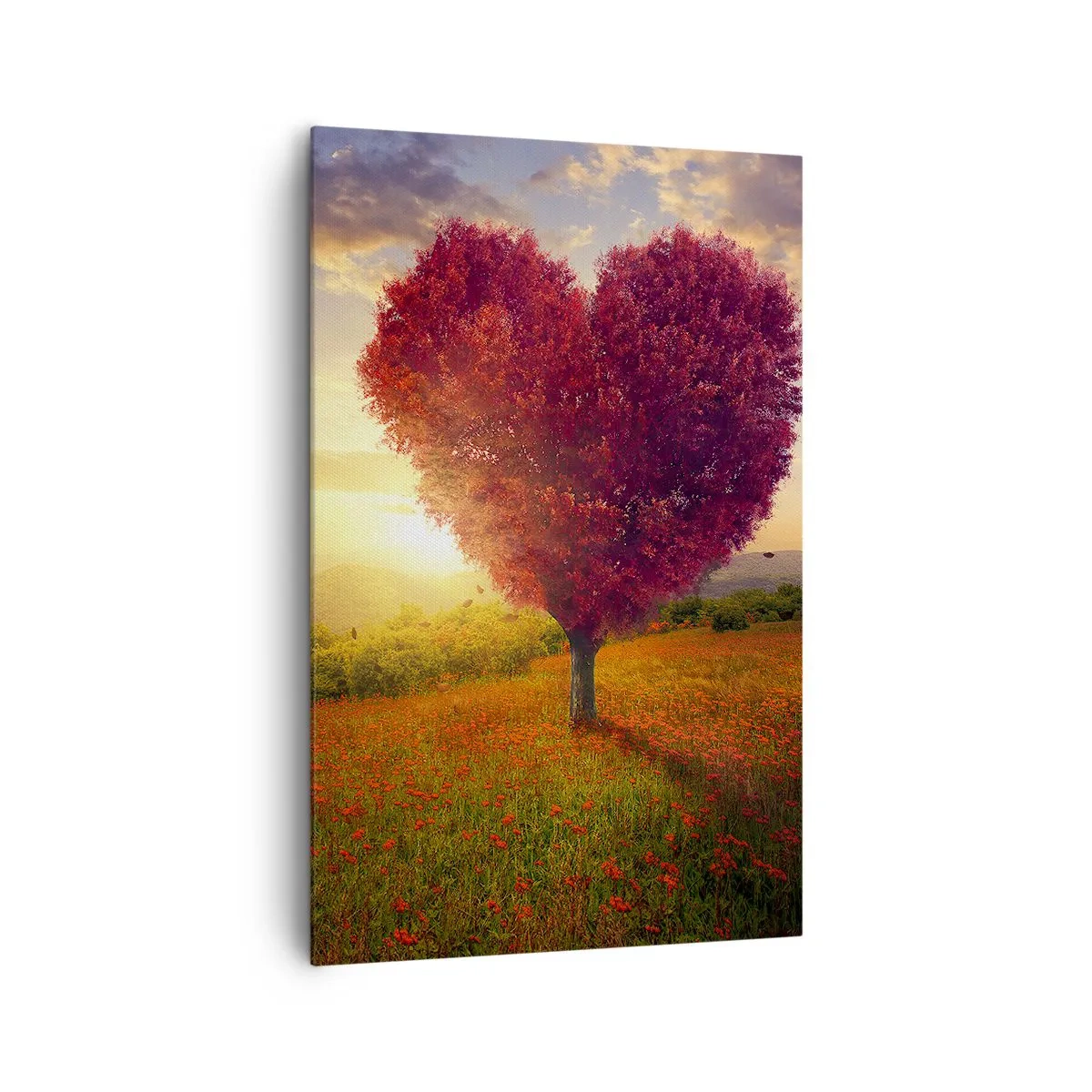 Impression sur toile - Image sur toile - Arbre en forme de cœur au coucher du soleil - 80x120cm - Touche le cœur - Décoration murale moderne pour le salon et la chambre ARTTOR