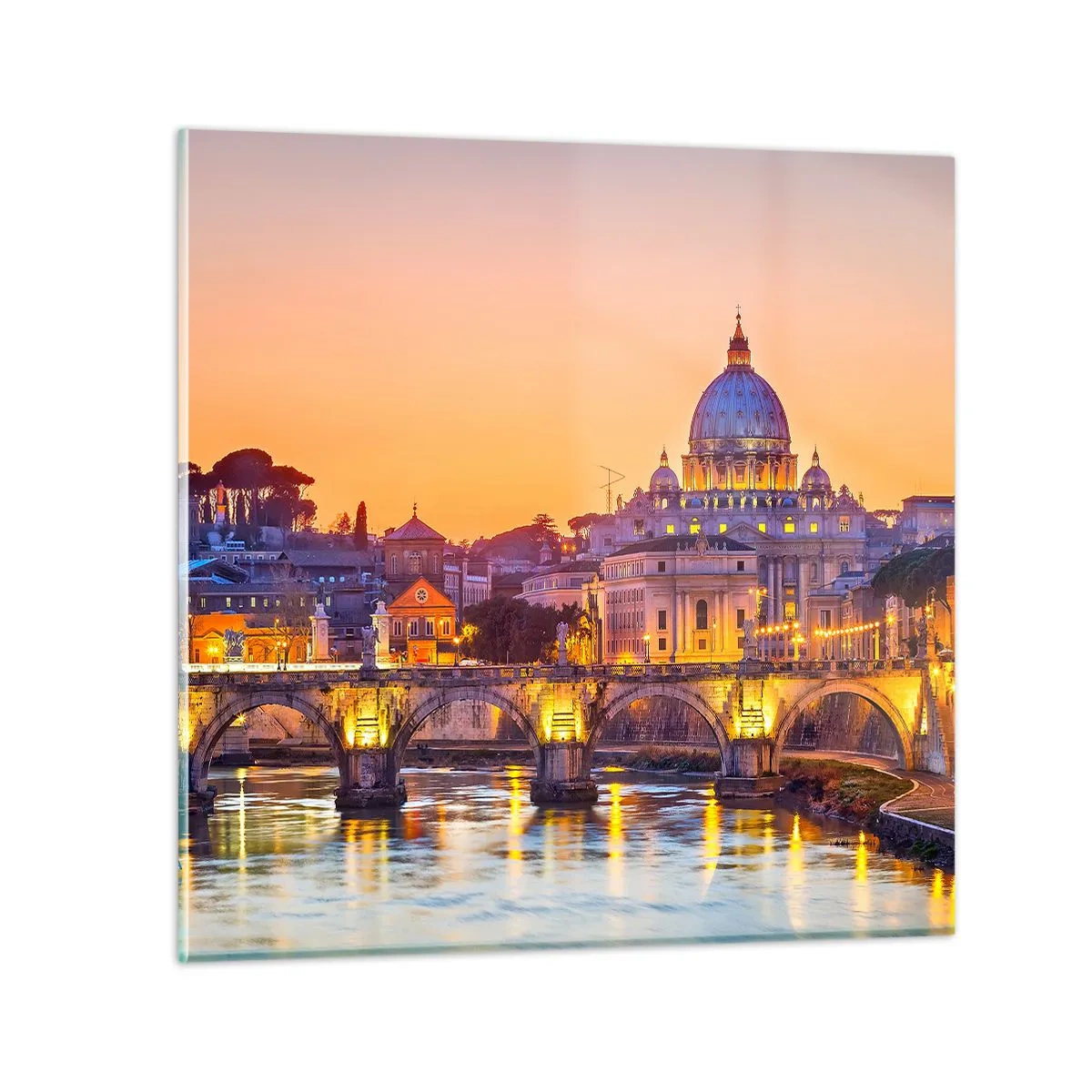Impression sur verre - Image sur verre - Coucher de soleil sur la ville éternelle - 60x60 cm