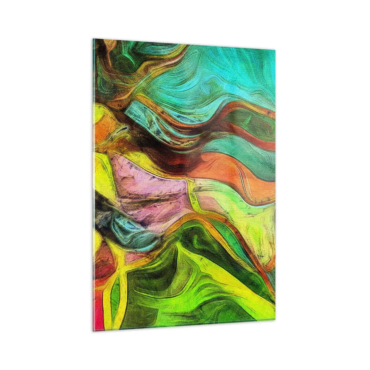 Impression sur verre - Image sur verre - Une composition abstraite avec des vagues intenses et multicolores. - 50x70cm - Le mouvement c'est la vie - Décoration murale moderne pour le salon et la chambre ARTTOR