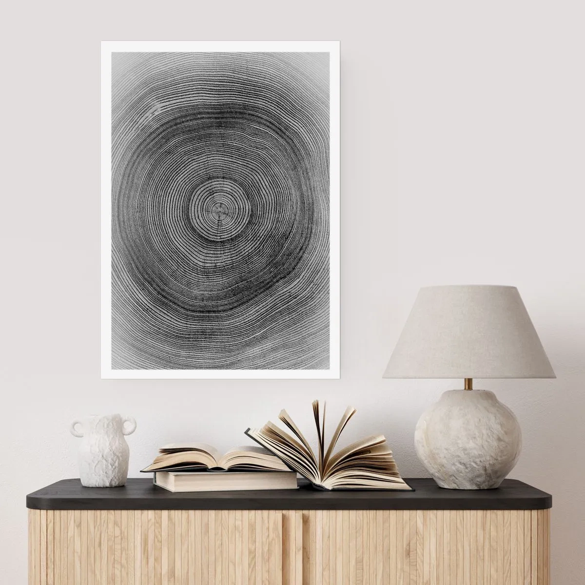 Affiche - Poster - Graphique en noir et blanc montrant une coupe transversale d'un tronc d'arbre - 50x70cm - Signe du temps - Décoration murale moderne pour le salon et la chambre ARTTOR