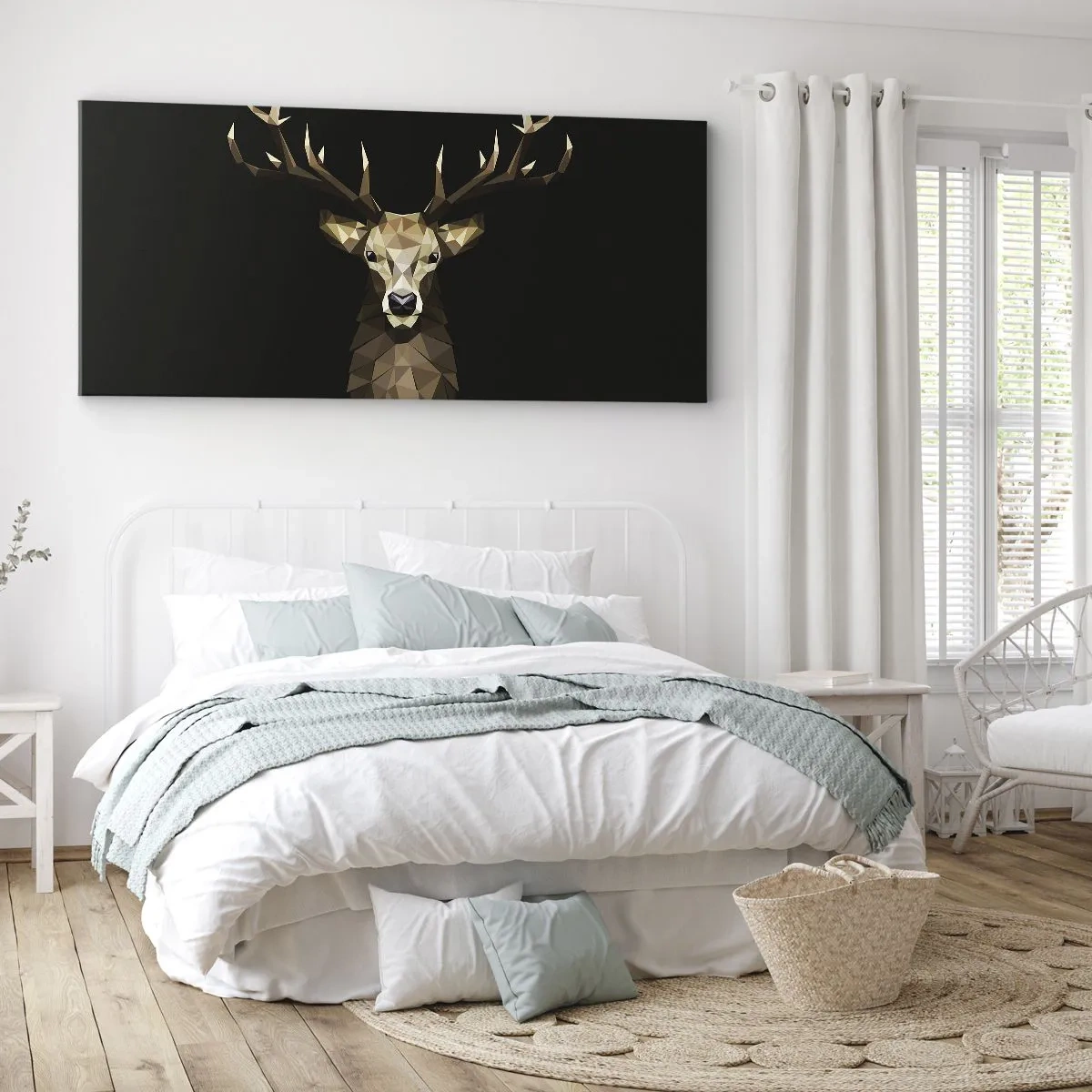 Impression sur toile - Image sur toile - Cerf polygonal géométrique sur fond noir - 120x50cm - Cerf cubique - Décoration murale moderne pour le salon et la chambre ARTTOR