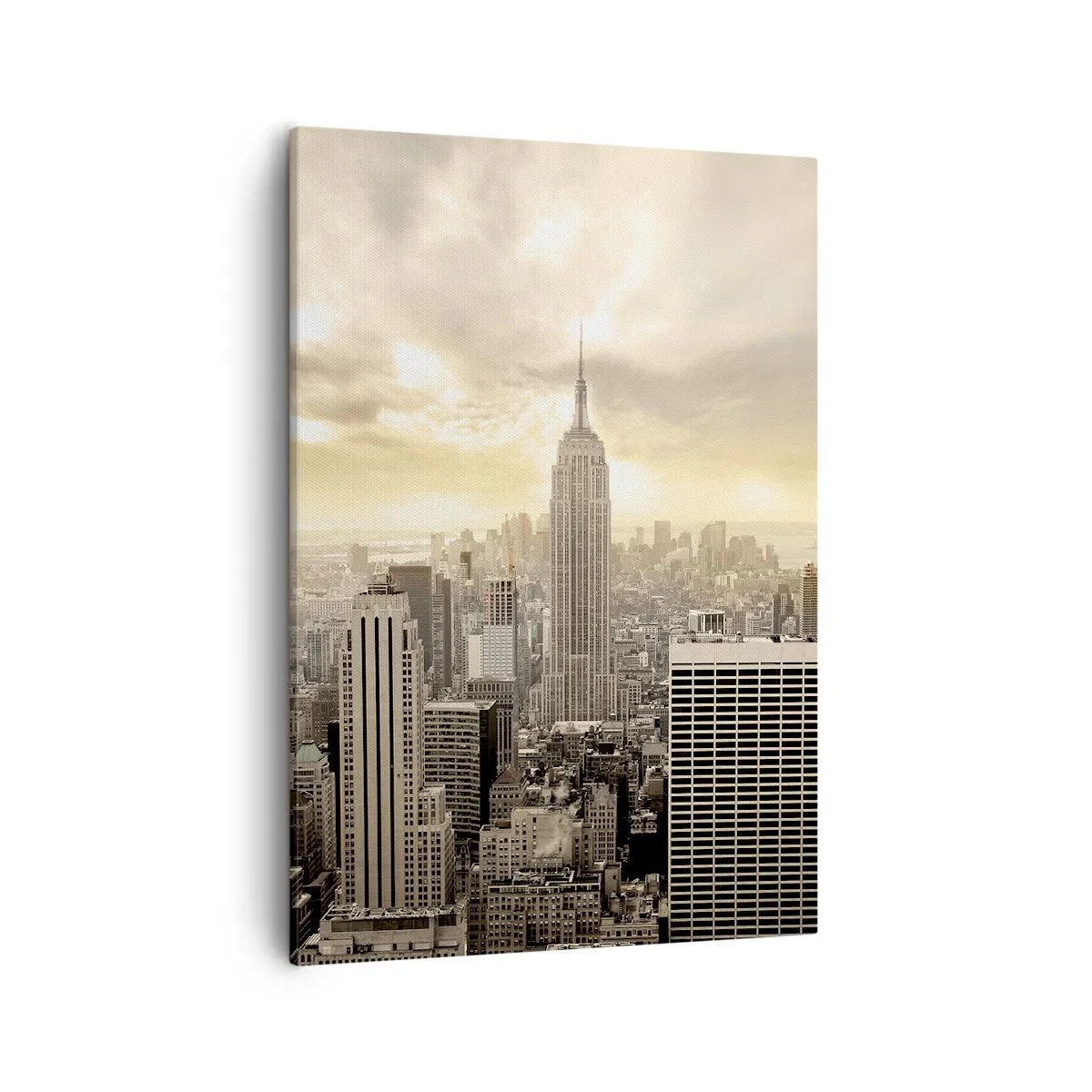 Impression sur toile - Image sur toile - Panorama de la ville avec vue sur l'Empire State Building - 50x70cm - New York tissé de gris - Décoration murale moderne pour le salon et la chambre ARTTOR