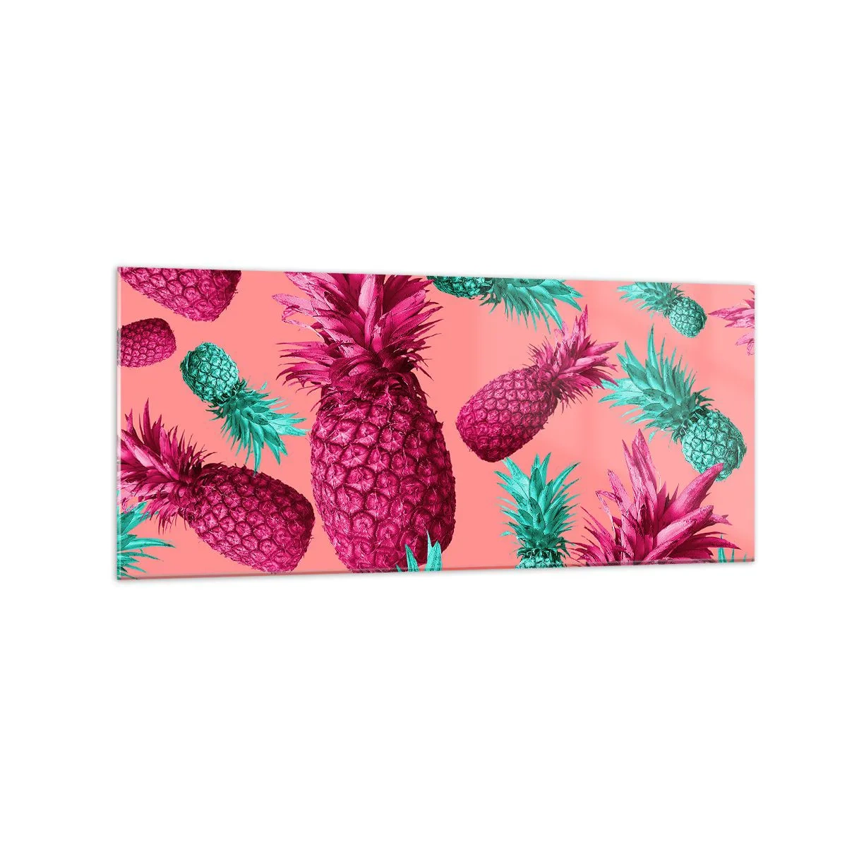 Impression sur verre - Image sur verre - Ananas exotiques aux couleurs roses et turquoise - 120x50cm - La liberté est douce - Décoration murale moderne pour le salon et la chambre ARTTOR