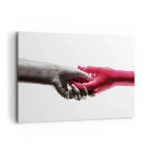 Impression sur toile - Image sur toile - Aiguilles symboliques en argent et rouge - 120x80cm - Ensemble, bien que différents - Décoration murale moderne pour le salon et la chambre ARTTOR