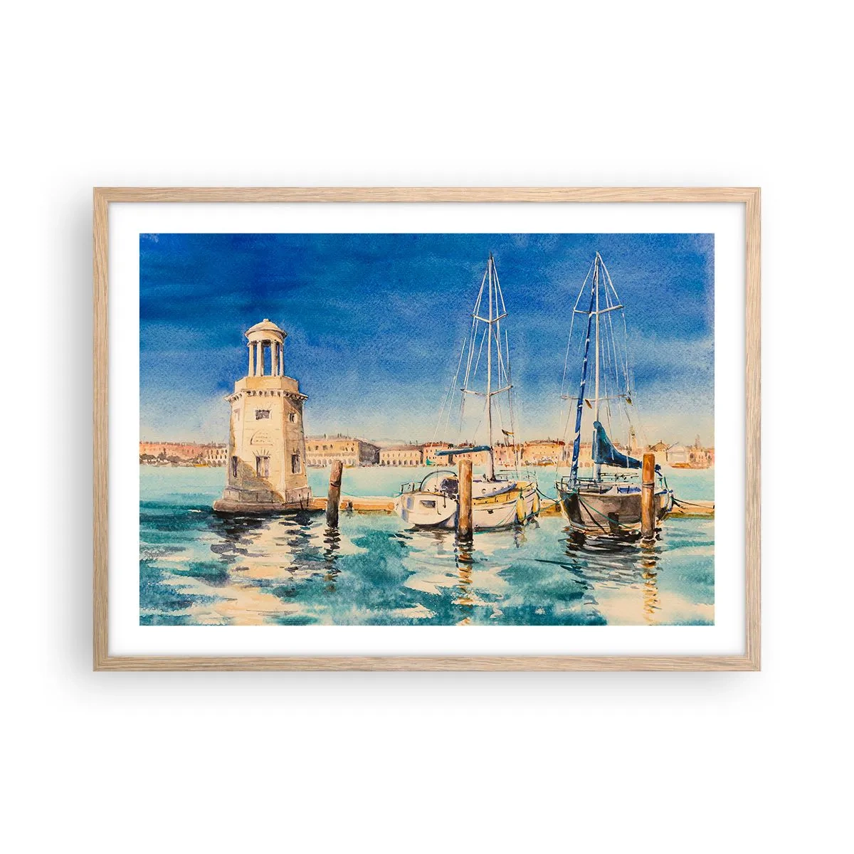 Affiche dans un chêne clair - Poster - Lagune ensoleillée - 70x50 cm