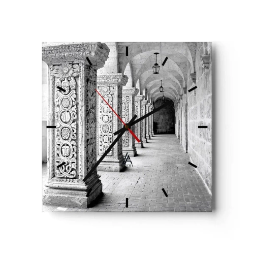 Horloge murale - Pendule murale - Colonnes historiques dans une prise de vue monochrome - 30x30cm - Où cela mène-t-il…? - Décoration murale moderne pour le salon et la chambre ARTTOR