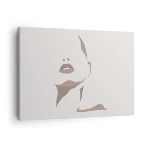Impression sur toile - Image sur toile - Contour minimaliste du visage d'une femme dans des tons beiges délicats - 70x50cm - Fait de lumière et d'ombre - Décoration murale moderne pour le salon et la chambre ARTTOR