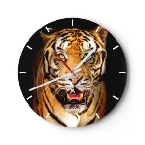 Horloge murale - Pendule murale - Portrait d'un tigre féroce au regard intense - 30x30cm - Le coeur sauvageon - Décoration murale moderne pour le salon, la cuisine et la chambre ARTTOR