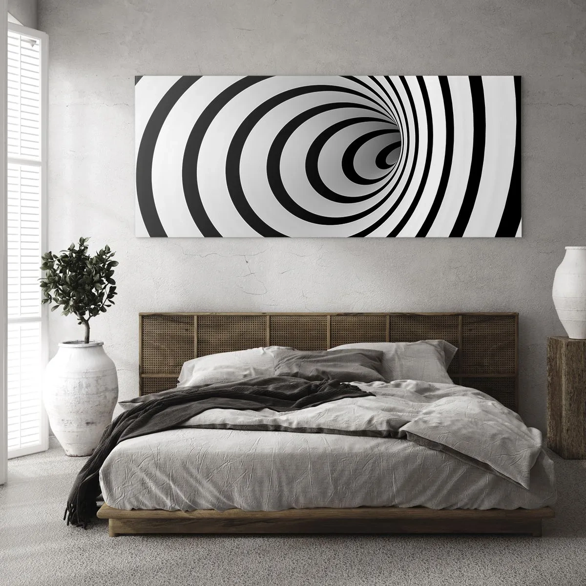 Impression sur verre - Image sur verre - Une spirale noire et blanche créant un effet hypnotique - 160x50cm - Tu ne peux pas y résister aussi ? - Décoration murale moderne pour le salon et la chambre ARTTOR