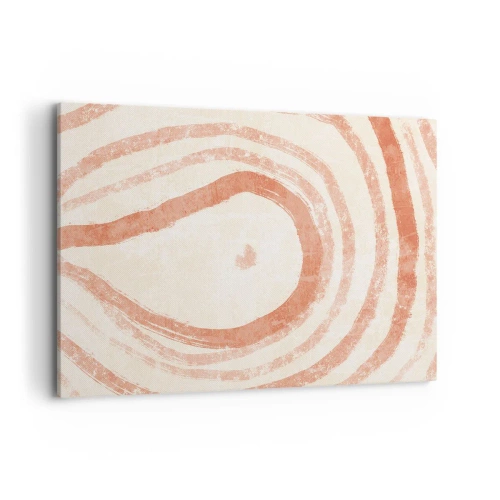 Impression sur toile - Image sur toile - Un motif abstrait de lignes concentriques dans des tons de terre cuite. - 120x80cm - Cercles de corail – composition - Décoration murale moderne pour le salon et la chambre ARTTOR