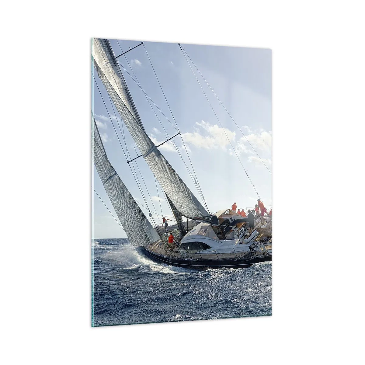 Impression sur verre - Image sur verre - Des yachts de course en pleine mer avec le vent dans les voiles - 50x70cm - Que le meilleur l'emporte - Décoration murale moderne pour le salon et la chambre ARTTOR