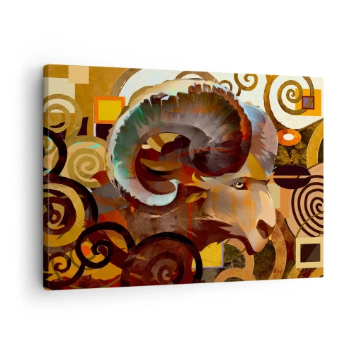 Impression sur toile - Image sur toile - Un bélier symbolique dans une composition abstraite - 70x50cm - Magie - religions - rituels - Décoration murale moderne pour le salon et la chambre ARTTOR