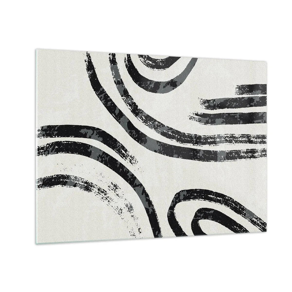Impression sur verre - Image sur verre - Lignes semi-circulaires noires dans une abstraction minimaliste sur fond clair - 70x50cm - À moitié arrêté - Décoration murale moderne pour le salon et la chambre ARTTOR