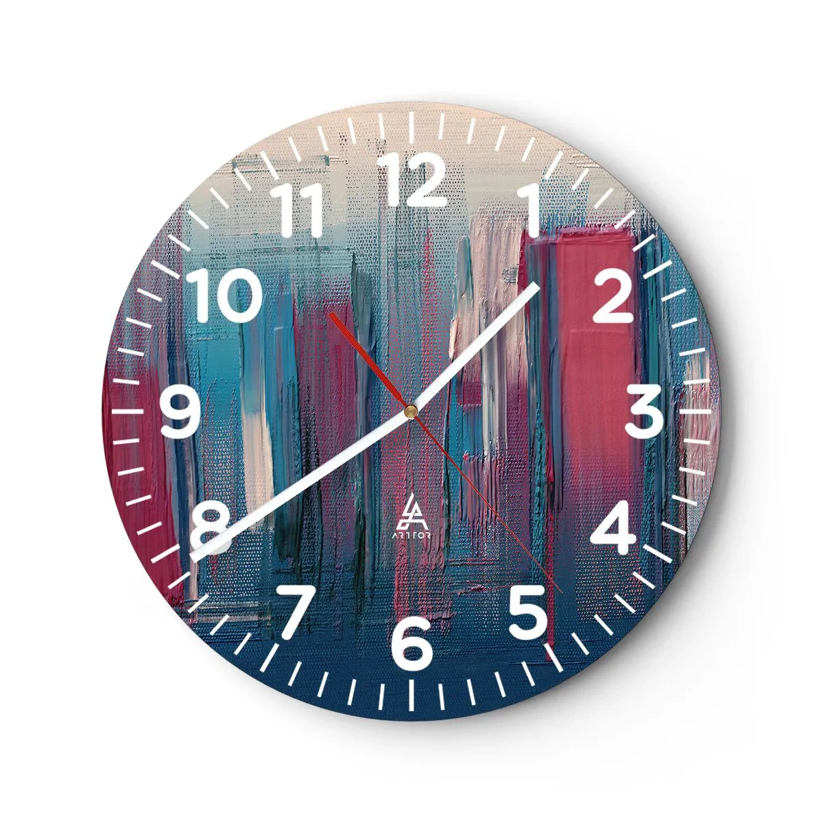 Horloge murale - Pendule murale - Composition verticale en bleu et rouge - 30x30 cm