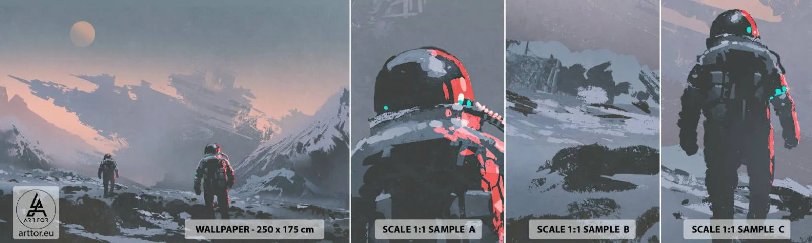 Échantillon De Papier Peint Standard Eco - Sous une étoile inconnue - Abstraction, Astronaute, Cosmonaute - 100x30 cm