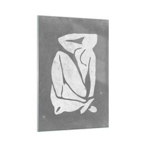 Impression sur verre - Image sur verre - Un dessin de silhouette minimaliste sur fond gris - 70x100cm - En pensée - Décoration murale moderne pour le salon et la chambre ARTTOR