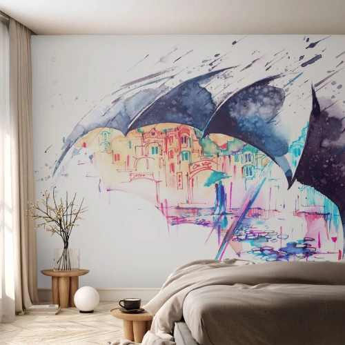 Papier Peint Autocollant Deluxe Sticker - Se promener sous la pluie - Abstraction, Parapluie, Architecture - 200x140 cm