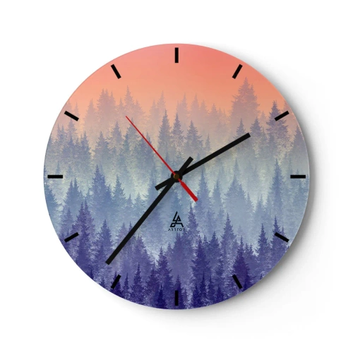 Horloge murale - Pendule murale - Forêt au lever du soleil dans des tons pastel - 30x30cm - Haut, plus haut, vers le ciel - Décoration murale moderne pour le salon, la cuisine et la chambre ARTTOR
