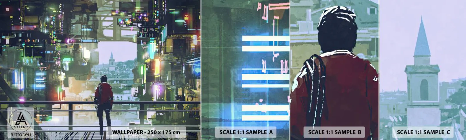 Échantillon de Papier Peint Autocollant Deluxe Sticker - Deux mondes - Ville, Architecture, Abstraction - 100x30 cm