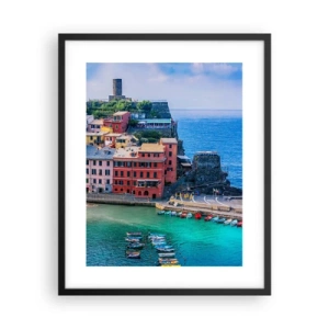 Affiche dans un cadre noir - Poster - Petite ville magique de méditerranée - 40x50 cm
