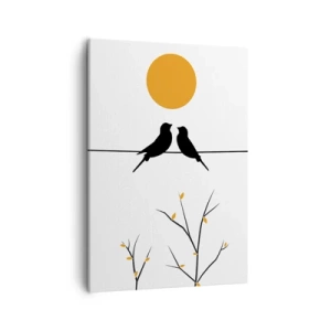 Impression sur toile - Image sur toile - Oiseaux sur une ligne avec un soleil jaune - 50x70cm - Soirée pour rossignols - Décoration murale moderne pour le salon et la chambre ARTTOR