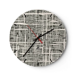 Horloge murale - Pendule murale - Motif géométrique, noir et crème avec des points irréguliers - 30x30cm - Composition tissée - Décoration murale moderne pour le salon, la cuisine et la chambre ARTTOR