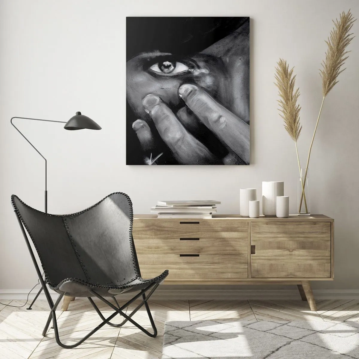 Impression sur verre - Image sur verre - Portrait en noir et blanc d'une femme se couvrant le visage avec ses mains. - 70x100cm - Je ne dirai pas qui a peint - Décoration murale moderne pour le salon et la chambre ARTTOR