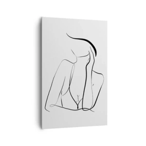 Impression sur toile - Image sur toile - Un croquis délicat d'une silhouette féminine dans un style minimaliste - 80x120cm - Sur les vague d'un rêve - Décoration murale moderne pour le salon et la chambre ARTTOR
