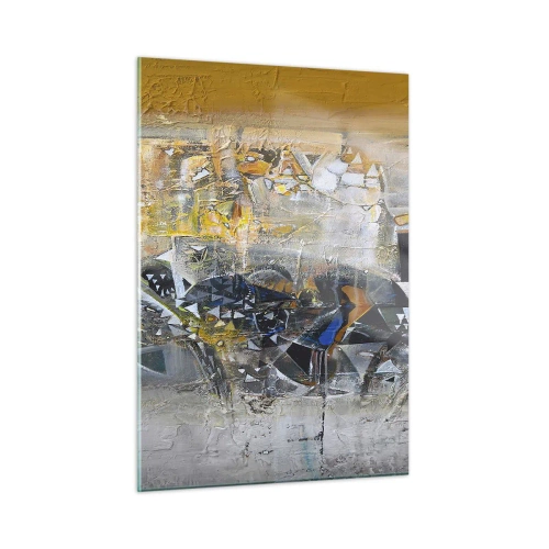 Impression sur verre - Image sur verre - Abstraction artistique en or, argent et gris - 50x70cm - Tout se met en place - Décoration murale moderne pour le salon et la chambre ARTTOR