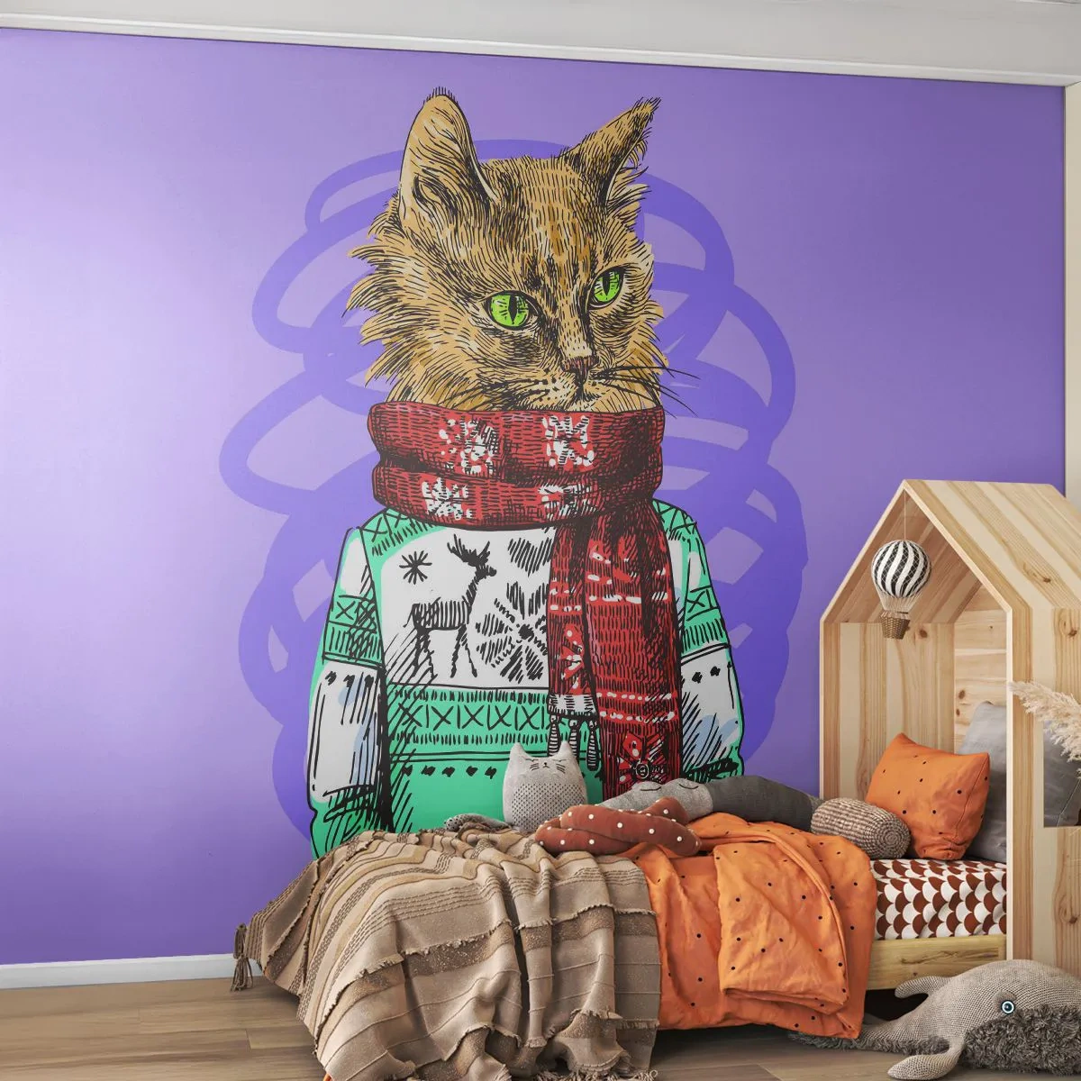 Papier Peint Autocollant Deluxe Sticker - Le chat, pas uniquement dans les chaussures - Abstraction, Chat, Pull en laine - 250x175 cm