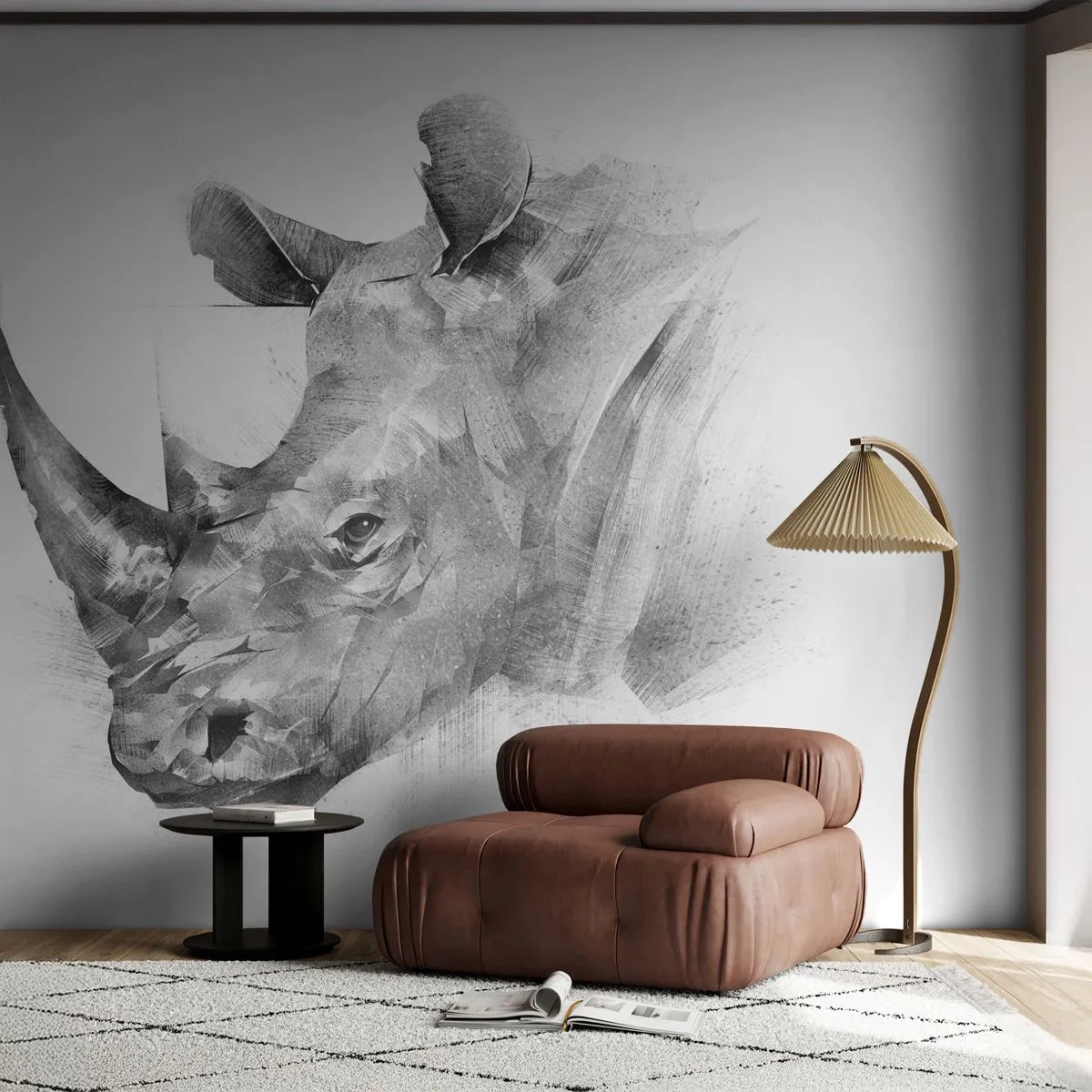Papier Peint Photo Premium Canvas - Portrait artistique d'un rhinocéros en noir et blanc - 100x70cm - Potrait africain - Décoration murale moderne pour le salon et la chambre ARTTOR