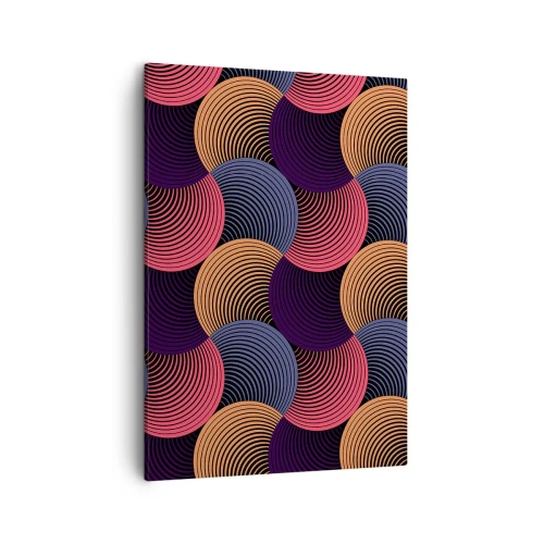 Impression sur toile - Image sur toile - Cercles géométriques dans des tons de rose, violet et or - 50x70cm - Dans un rythme circulaire - Décoration murale moderne pour le salon et la chambre ARTTOR