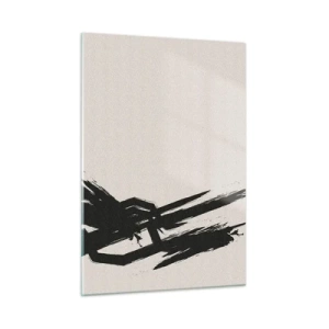 Impression sur verre - Image sur verre - Un coup de pinceau noir dynamique sur un fond clair - 50x70cm - Ruée imparable - Décoration murale moderne pour le salon et la chambre ARTTOR